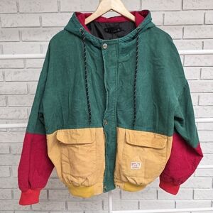 Zaful Colorblock Corduroy Hooded Jacket Unisex Large L